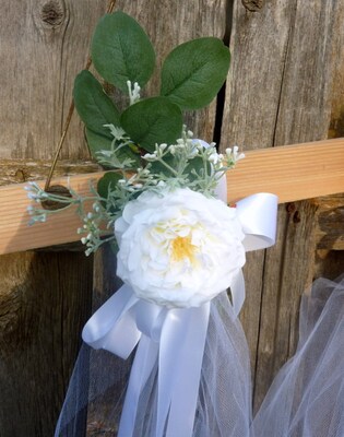 Wedding Aisle decorations, Floral chair ties, pew bows - image5